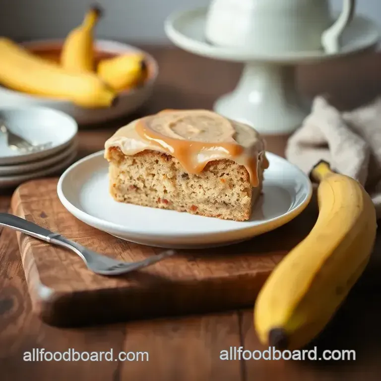 Banana Bliss Cake with Decadent Caramel Frosting presentation
