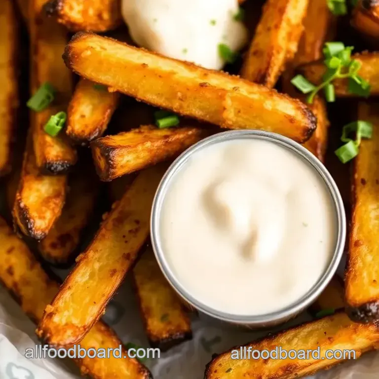 Crispy Hot Fries with Spicy Garlic Aioli presentation