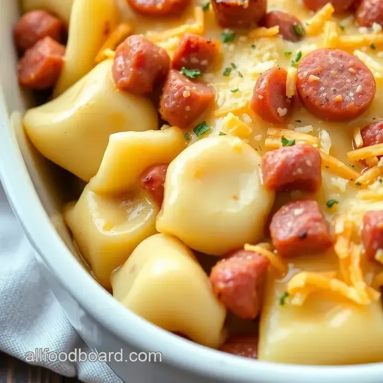 Pierogi Casserole with Kielbasa presentation