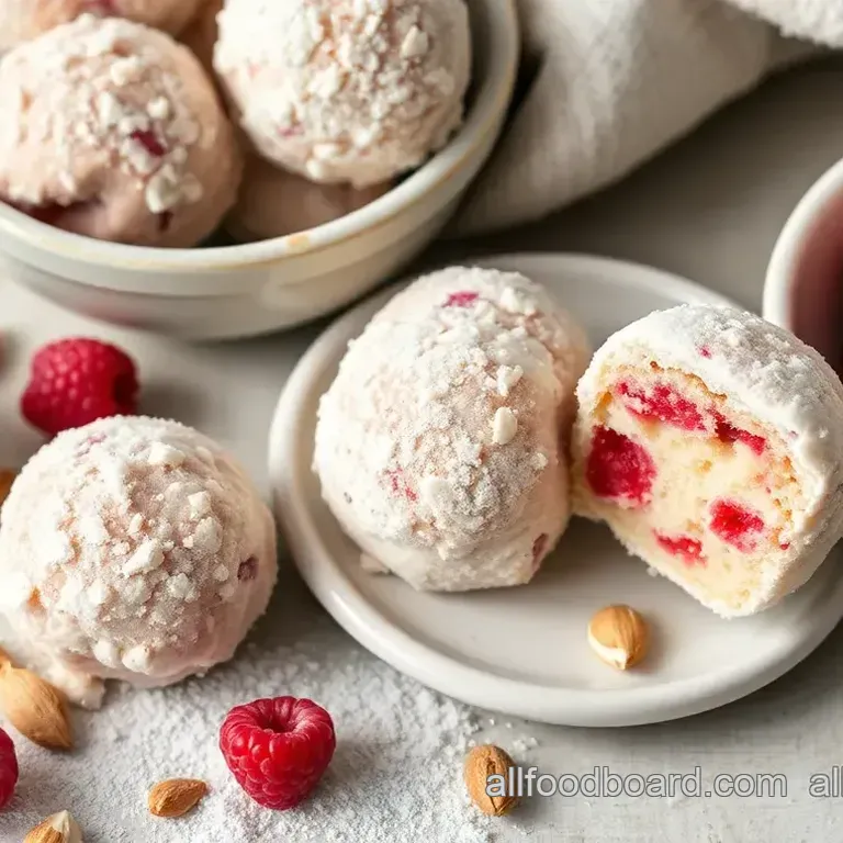 Raspberry Almond Snowballs
