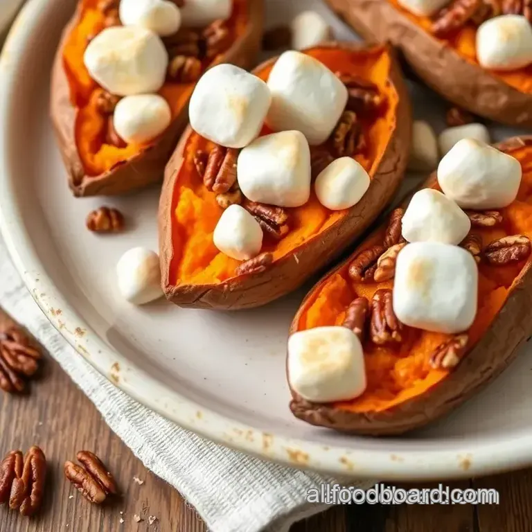 Heavenly Baked Sweet Potatoes with Pecans and Marshmallows presentation