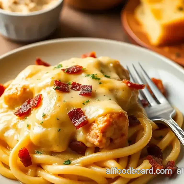 Baked Cheddar Chicken Alfredo with Bacon