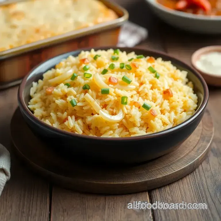 Bake Rice with Onions &amp Cheese Delight presentation