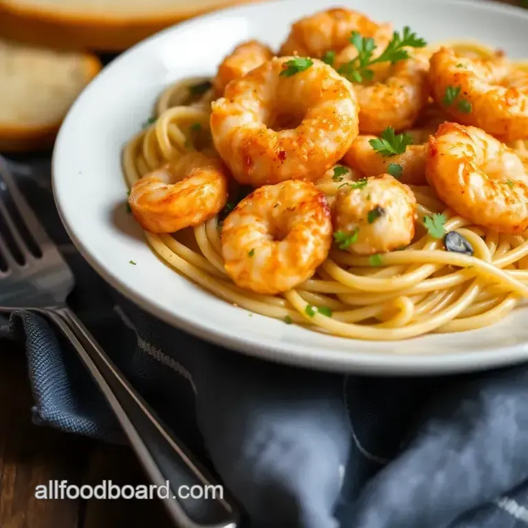 Fried Shrimp Creamy Pasta Delight presentation