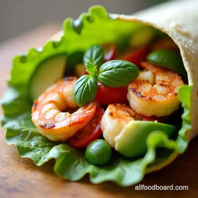 Basil Avocado Shrimp Salad Wraps with Crispy Sweet Potato Chips