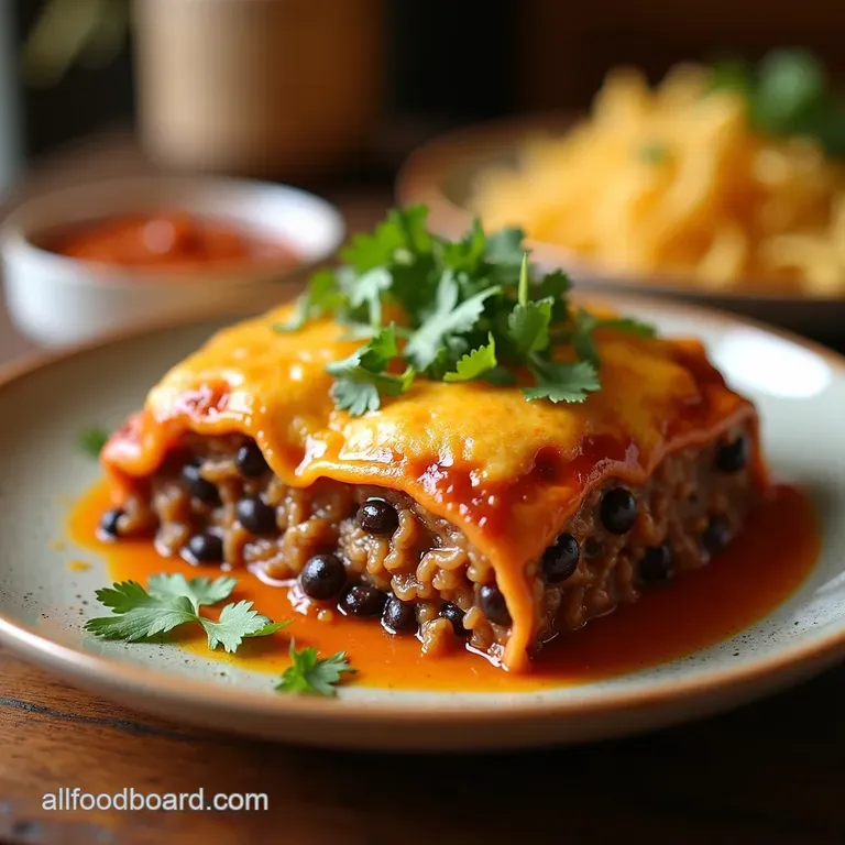 Black Bean Fiesta Vegetarian Enchilada Casserole presentation