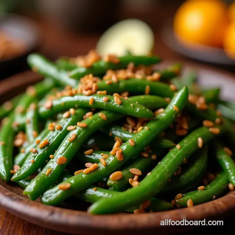 Blistered Perfection RestaurantStyle Chinese Green Beans with Intense Garlic Sauce presentation