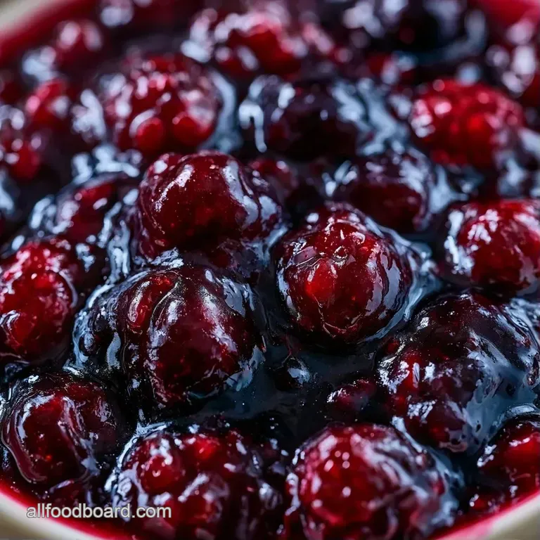 Thick, dark purple fruit preserve swirled on toasted sourdough bread with a pat of melting golden butter.