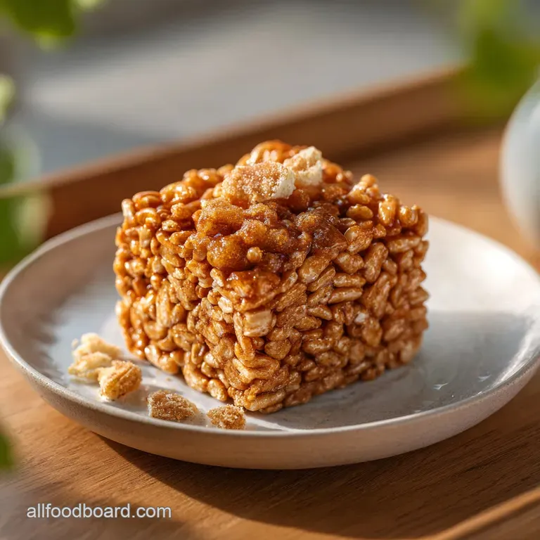 Chewy, golden crispy rice bars artfully arranged on a dark slate, sprinkled with flaky sea salt.