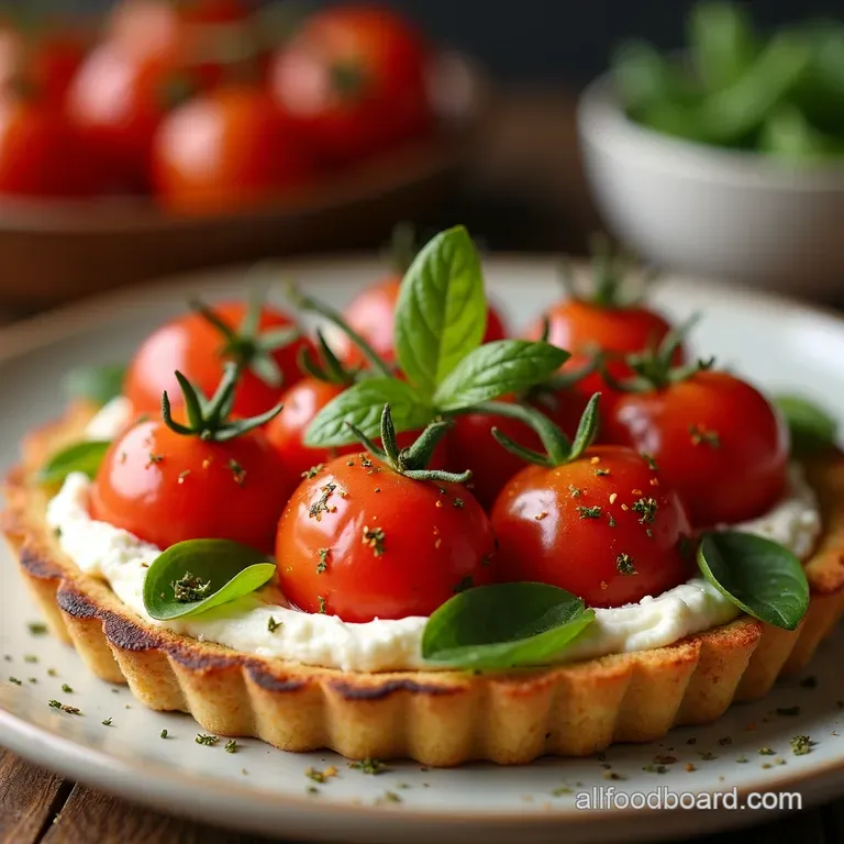 Bursting Cherry Tomato Herbed Ricotta Tart presentation