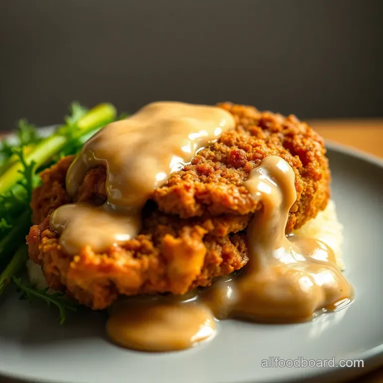Buttermilk Battered Country Fried Steak with Creamy Gravy presentation