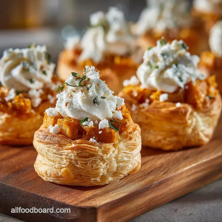 Fall Appetizers: Butternut Squash and Whipped Feta Puffs (Autumn Crunch) presentation