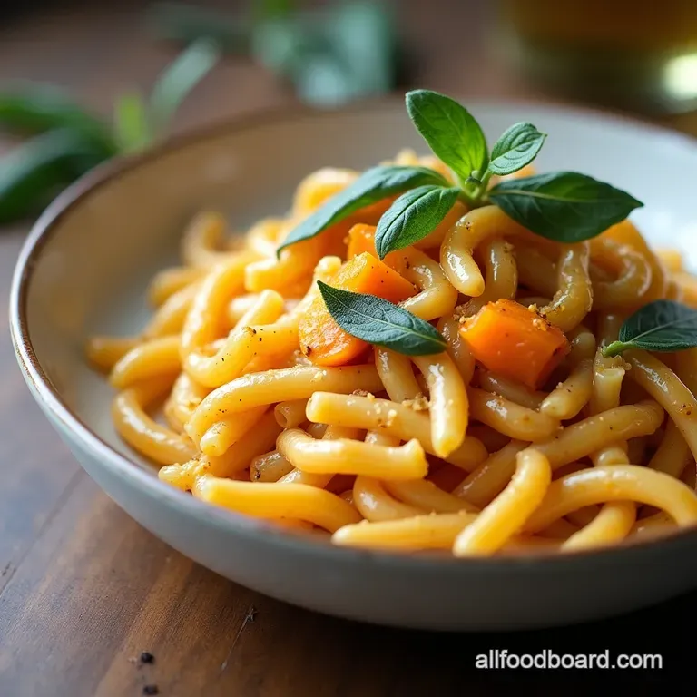 Golden Autumn Glow Roasted Garlic and Butternut Squash Pasta Golden Autumn Glow Pasta with Toasted Sage and Brown Butter
