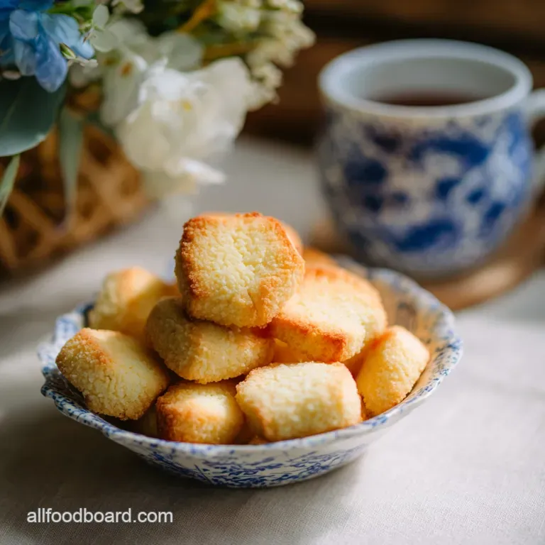 Delicate shortbread cookies artfully arranged on a white plate, dusted with fine powdered sugar.