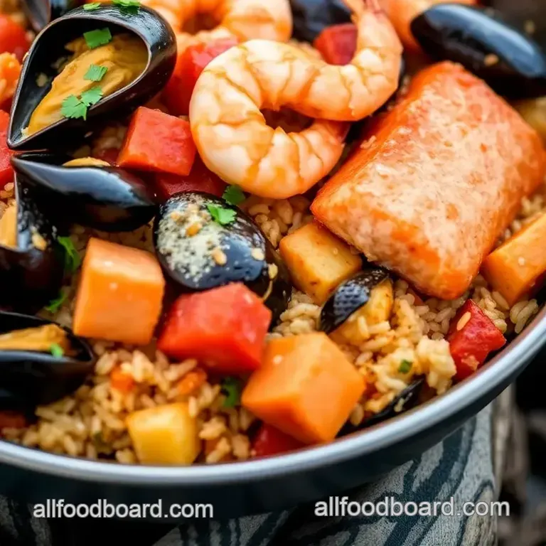 Campfire Seafood Paella with Northwest Flair presentation