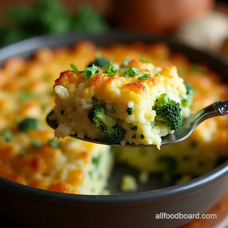 The Ultimate Creamy Broccoli Cheddar Rice Bake presentation