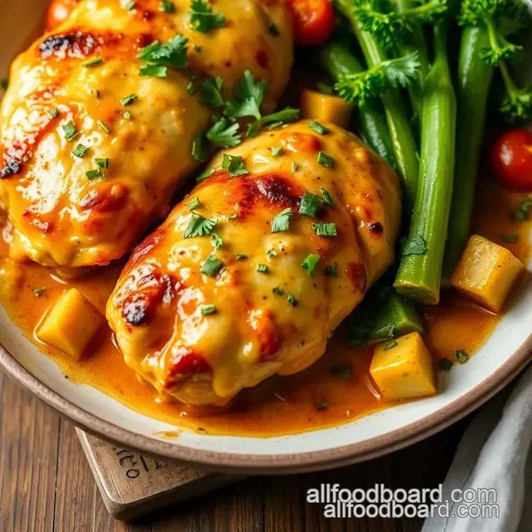 Creamy Cheesy Chicken Bake with Colorful Veggies presentation