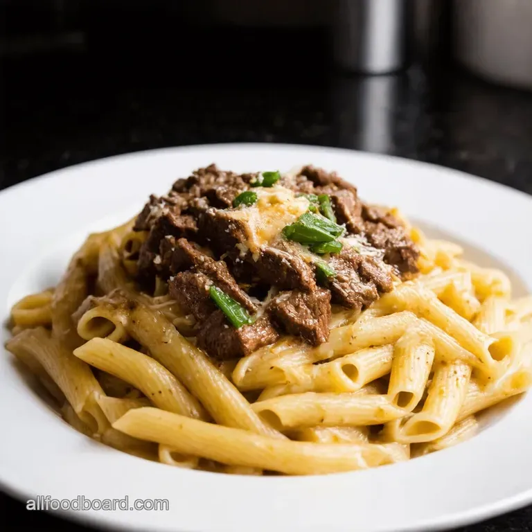 Cheesy Garlic Butter Beef Bowtie Bliss presentation