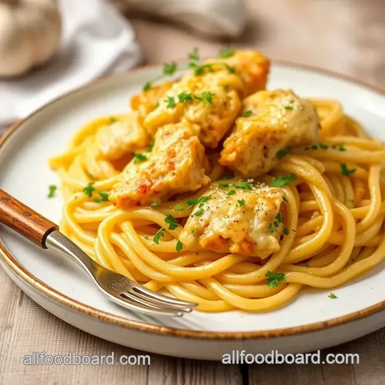 Cheesy Garlic Chicken Pasta Bake presentation