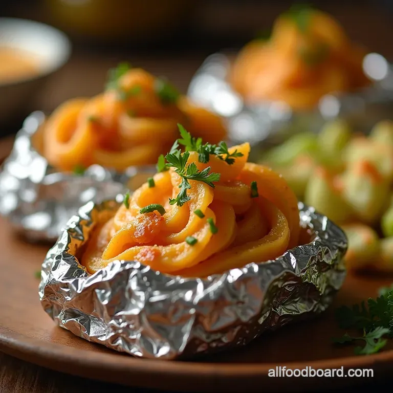 Smoky Sizzler Grilled Cheesy Garlic Potato Foil Packets presentation