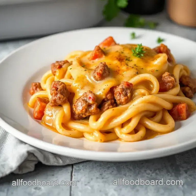 Creamy Cheesy Beef Pasta Bake presentation