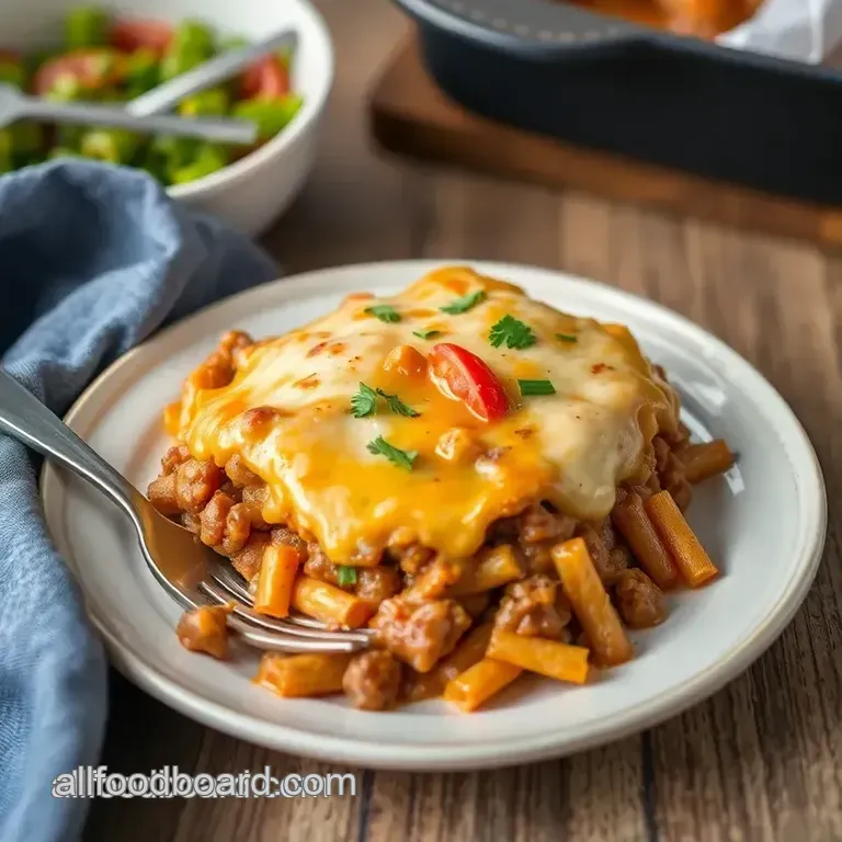 One-Hour Cheesy Beef Casserole Delight presentation
