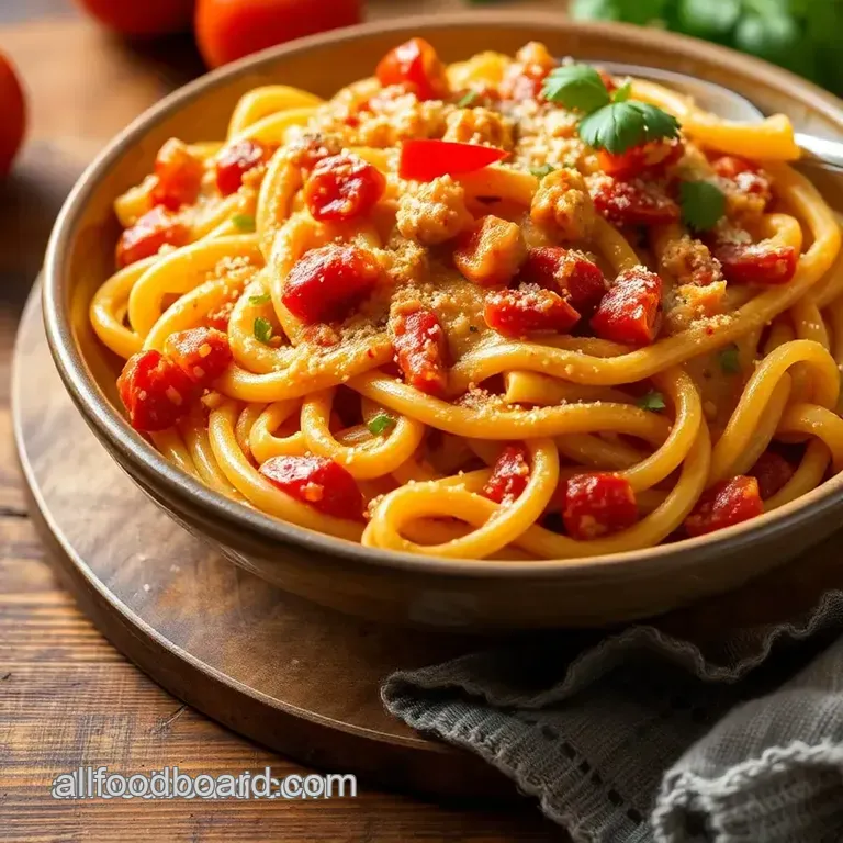 Creamy Cheesy Rotel Pasta Fiesta presentation
