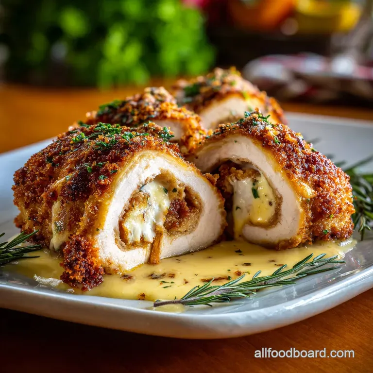 Crispy, golden chicken cordon bleu on a bed of vibrant green spinach, with creamy sauce drizzled artfully across the plate.