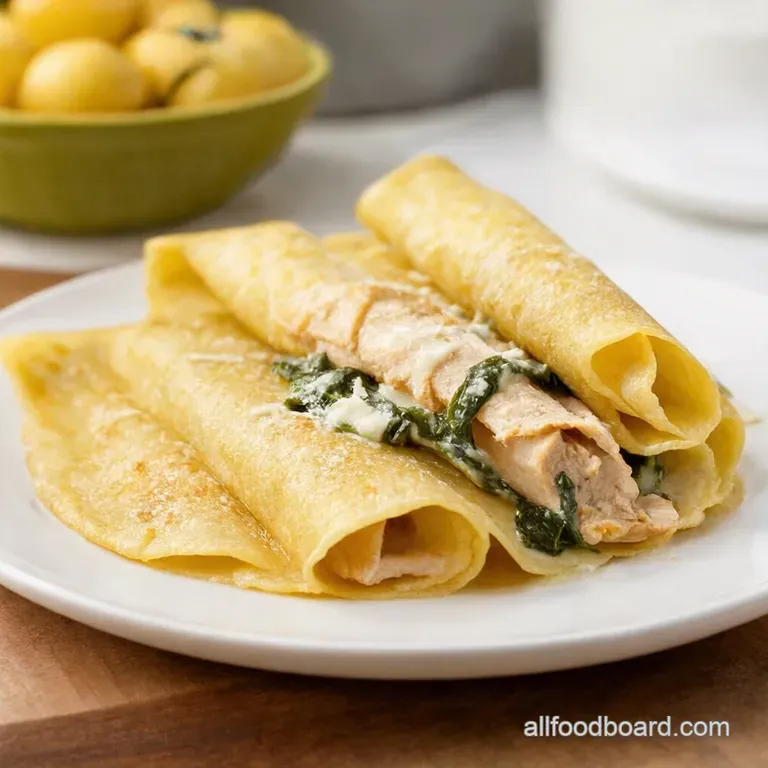 Chicken Florentine Crepes with Creamy Parmesan Sauce presentation