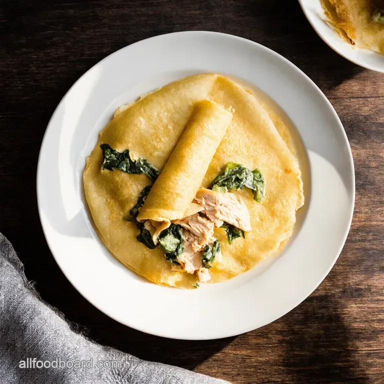 Chicken Florentine Crepes with Creamy Parmesan Sauce