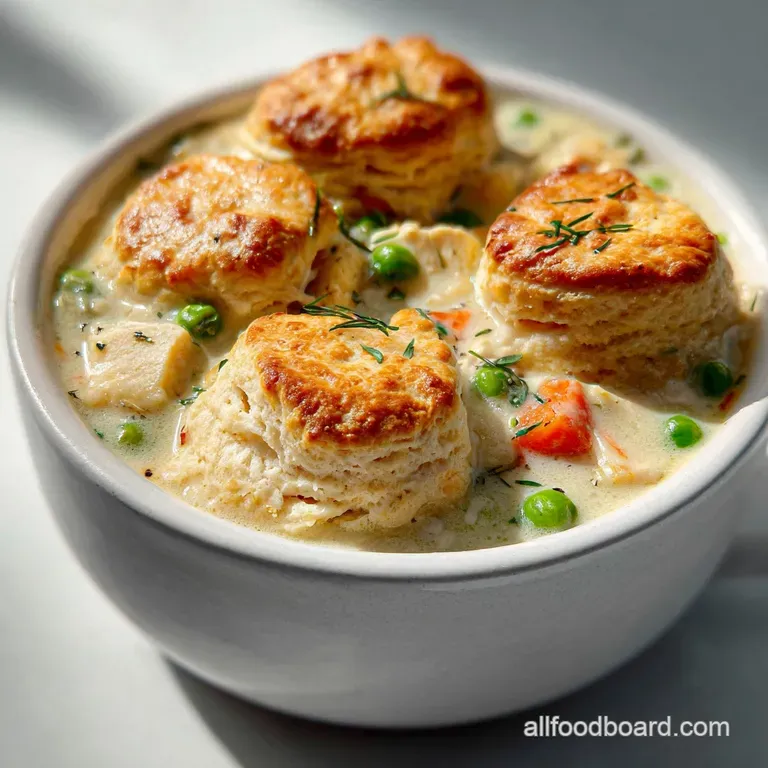 Chicken Pot Pie Soup with Flaky Biscuits