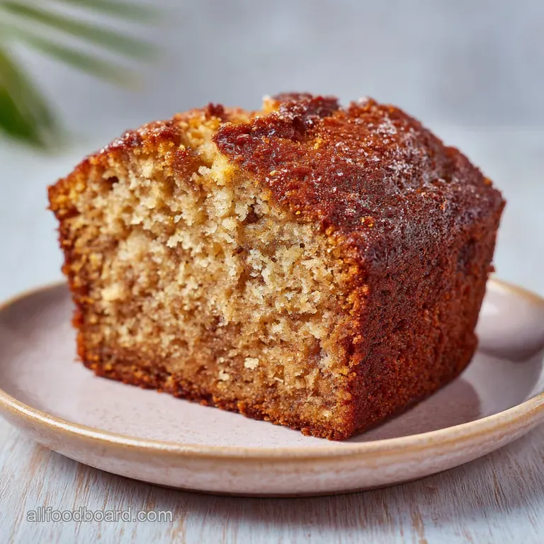Golden cake slice on a white plate, paired with a dollop of whipped cream and a sprinkle of toasted walnuts.