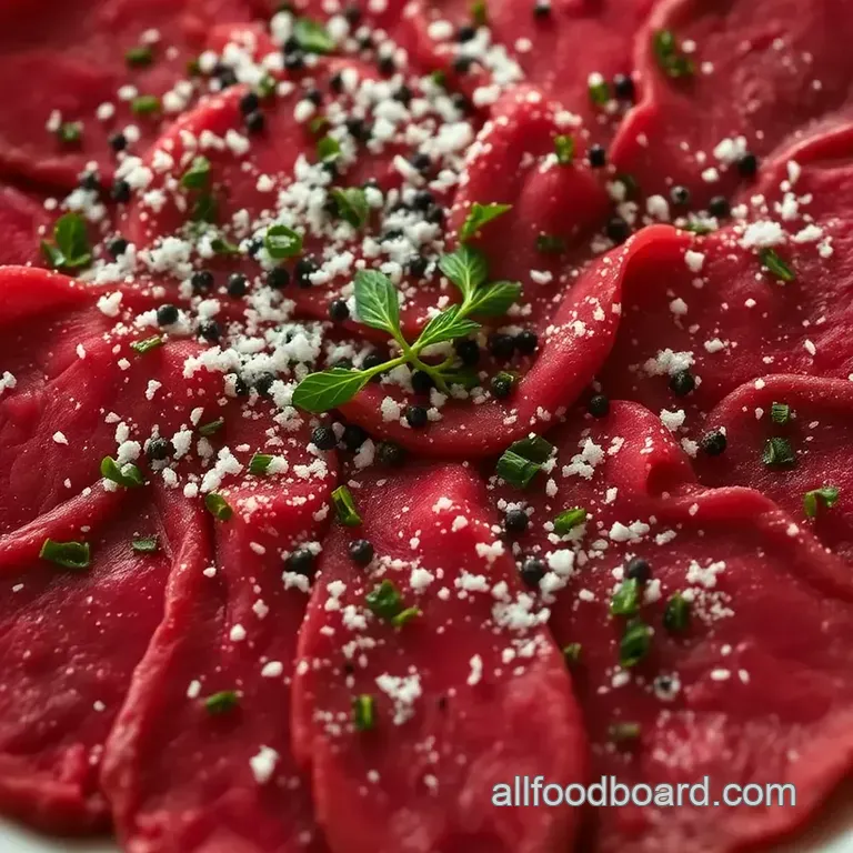 Classic Beef Carpaccio with Lemon and Capers presentation
