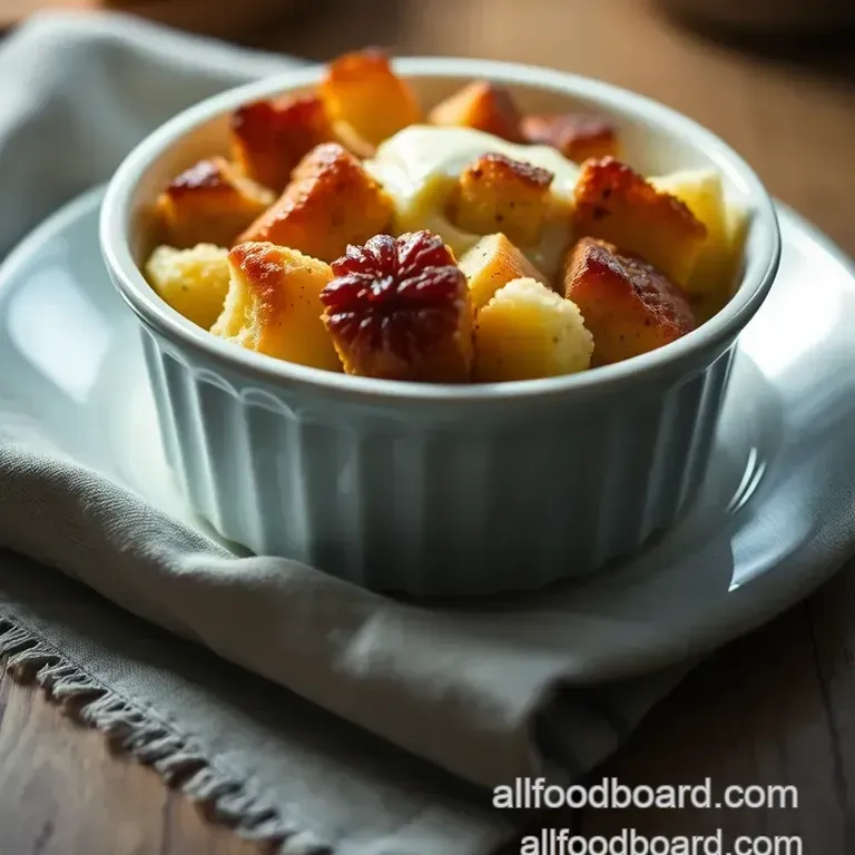 Classic Bread Pudding with Vanilla Custard presentation