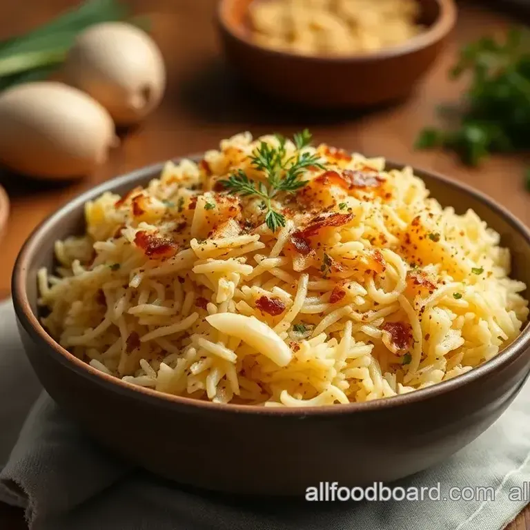 Baked Rice with Onions & Cheese Delight