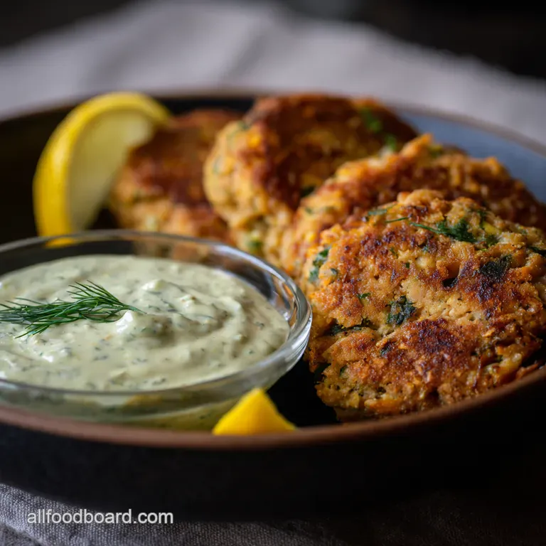 Cracking Canned Salmon Cakes with Zingy Lemon-Dill Aioli presentation