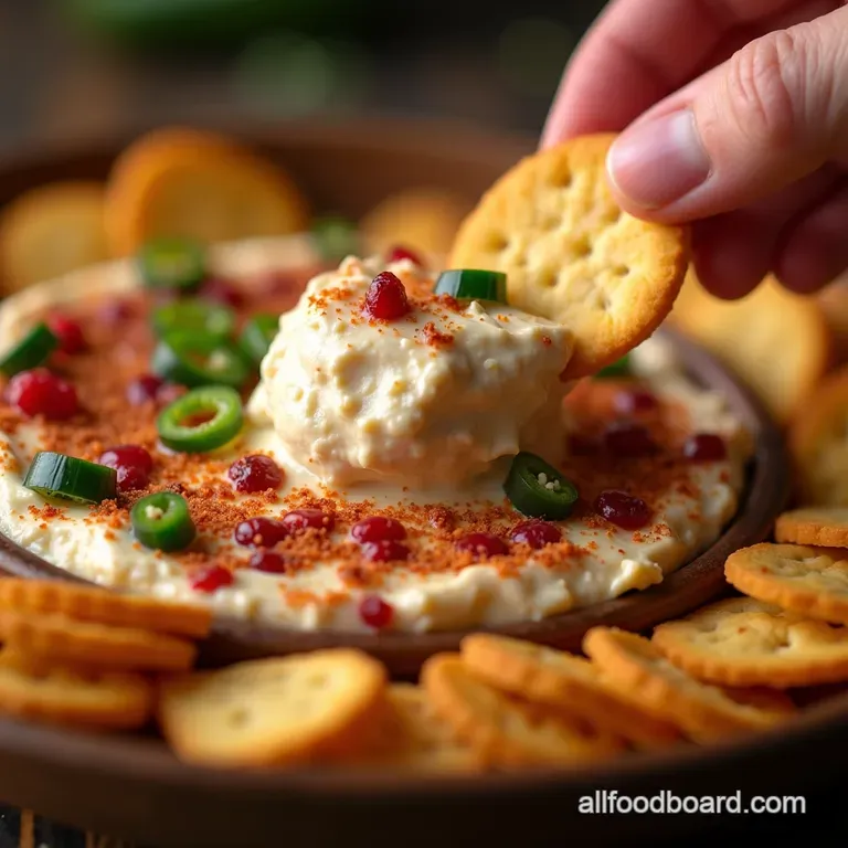 The Jingle Bell Rock Dip Sweet Spicy Cranberry Jalapeño Cream Cheese Dip presentation