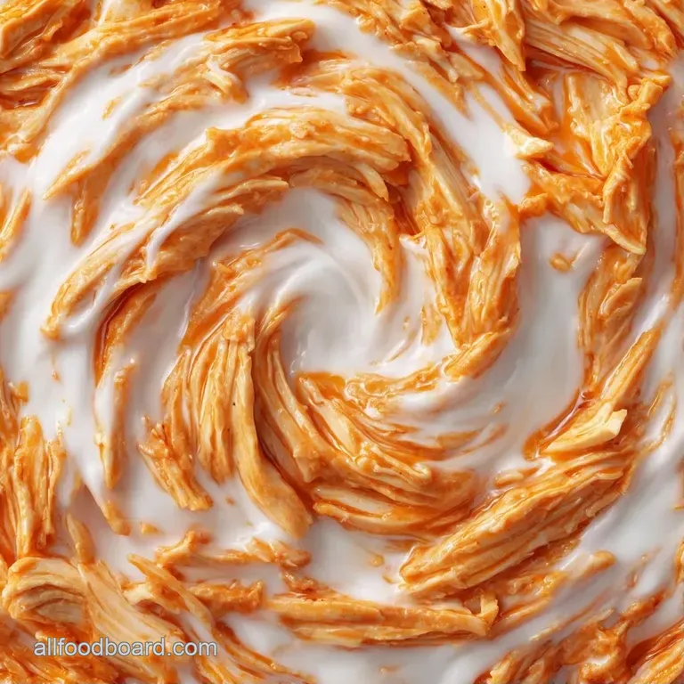 Sliced orange-glazed chicken on a white plate with swirls of thick white yogurt and sliced green scallions.