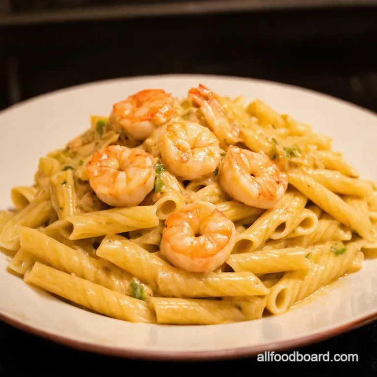 Creamy Chicken and Shrimp Pasta Perfection presentation