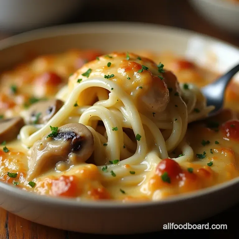 The Ultimate Creamy Chicken Mushroom Tetrazzini Bake presentation
