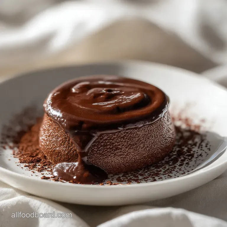 Glossy dark cocoa cream in a crystal bowl, topped with a fresh mint sprig and golden toasted almond slivers.