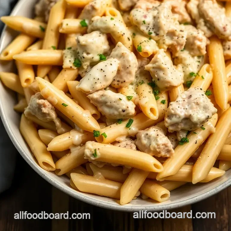 Creamy Crack Chicken Penne Pasta presentation