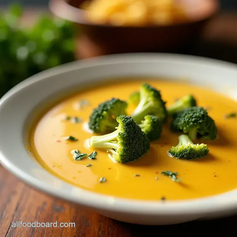 Creamy Dreamy Vegan Broccoli Cheddar Soup presentation