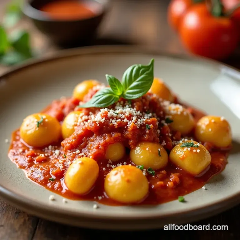 Creamy Dreamy Vegan Gnocchi in Tomato Bliss Sauce presentation