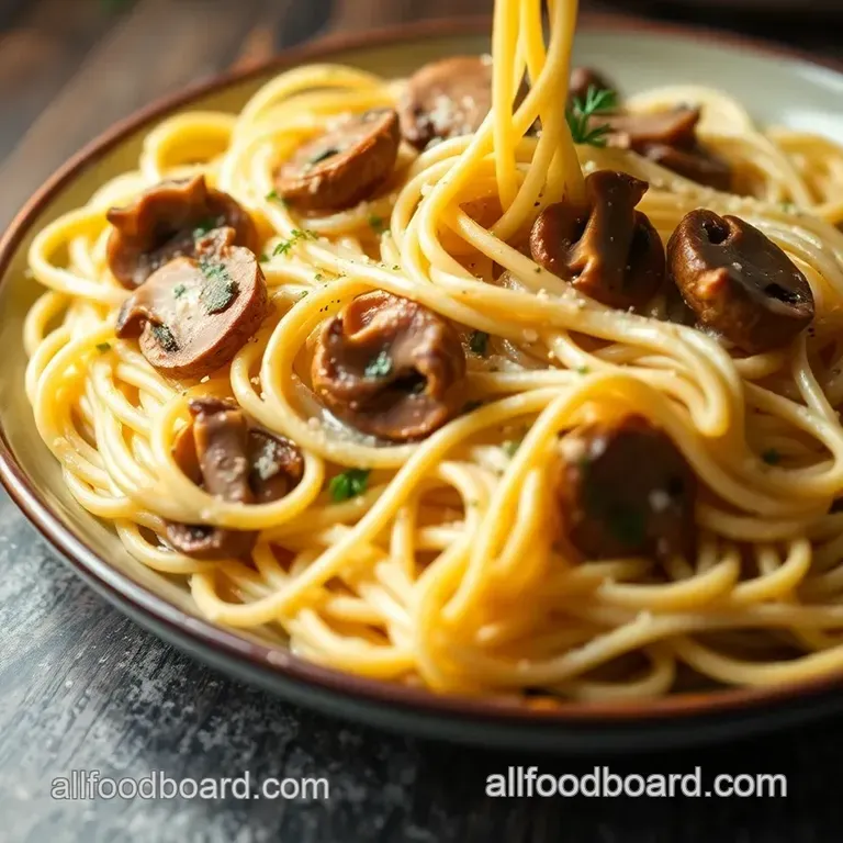 Creamy Garlic Mushroom Pasta presentation