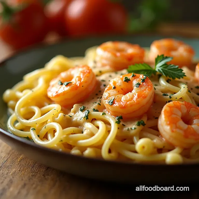 Creamy Garlic Shrimp Pasta Scampilicious in Minutes presentation