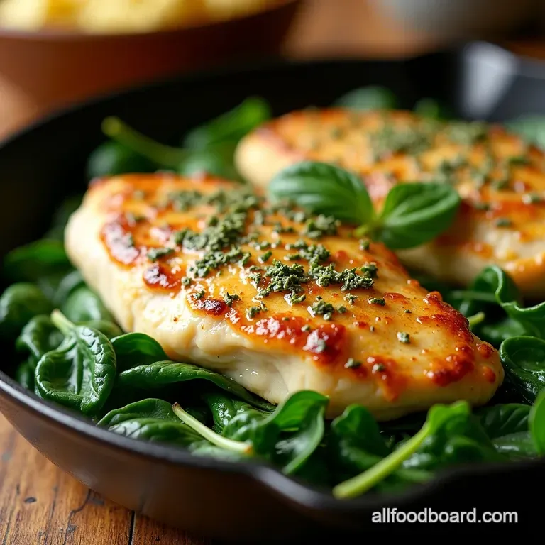 Creamy Garlic Skillet Chicken with Wilted Spinach presentation