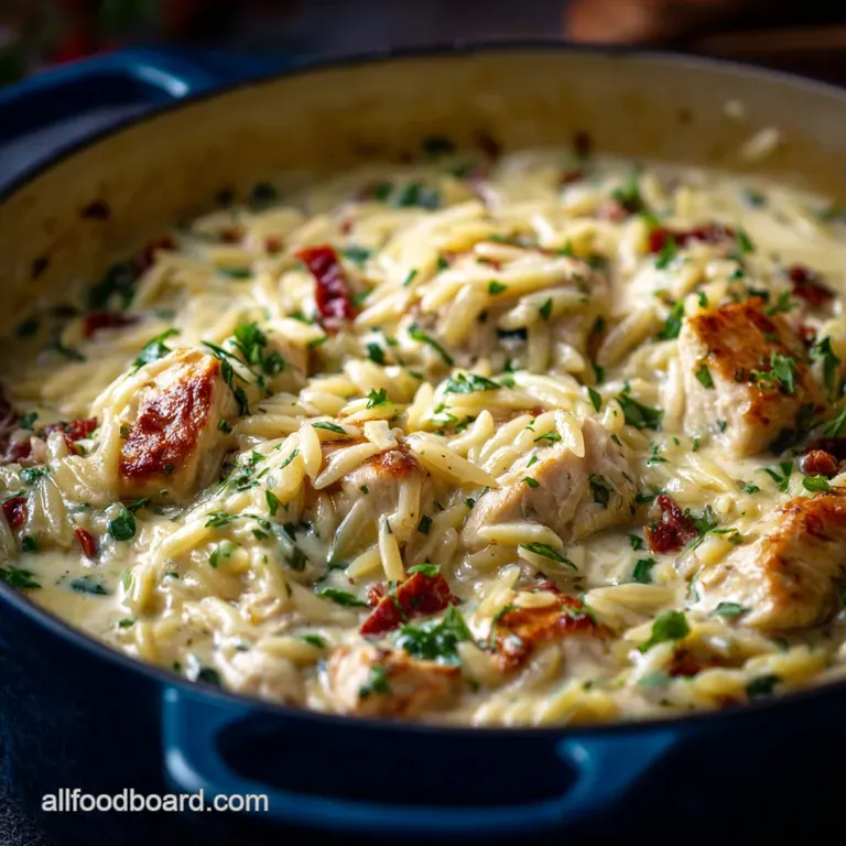 One Pot Meals: The Tuscan Sunset Creamy Chicken and Orzo Dinner