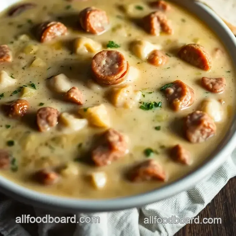 Creamy Sausage & Kale Soup (Zuppa Toscana) presentation