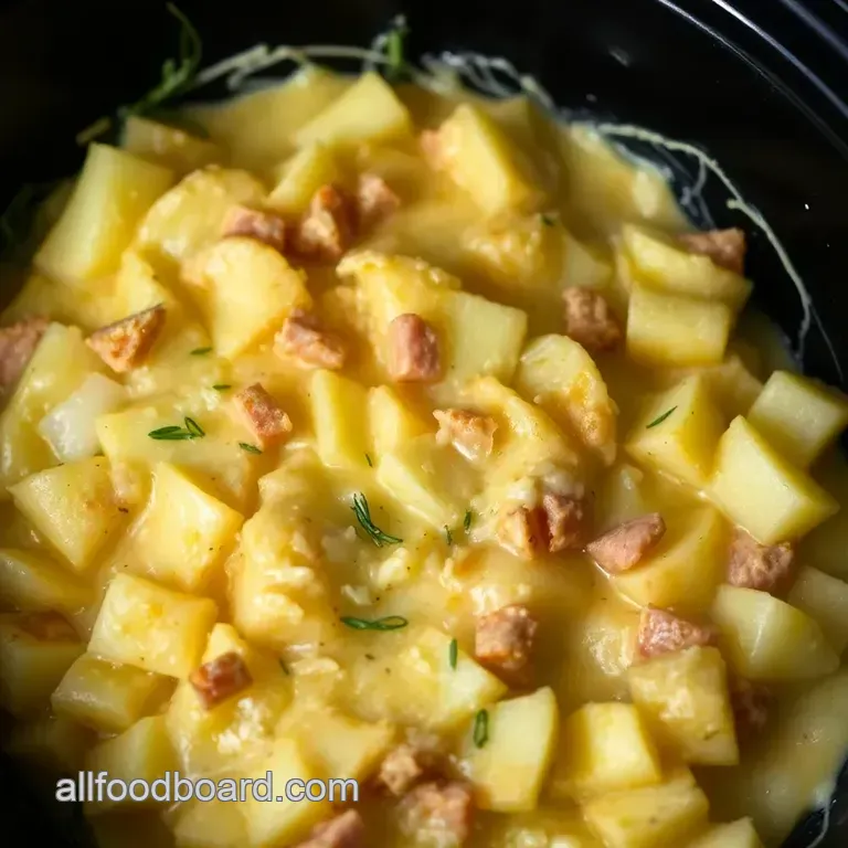 Creamy Scalloped Potatoes and Ham in a Slow Cooker presentation